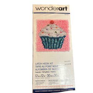 Wonderart Shaggy Latch Hook Rug Kit 12x12 cupcake pillow wall hanging decor 4261